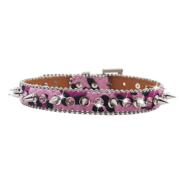 Designer Adjustable Sparkly Crystal Rivet Pet Belt Sparkly Crystal Leather Piked Puppy Collar Studded Rhinestone Dog Collar - 图片 6