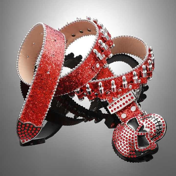 Halloween PU Leather studded Rivet Black Skull Belt Designer Shiny Punk Heavy Duty studded Bullet Rhinestone Belts for Cowboys - 图片 2