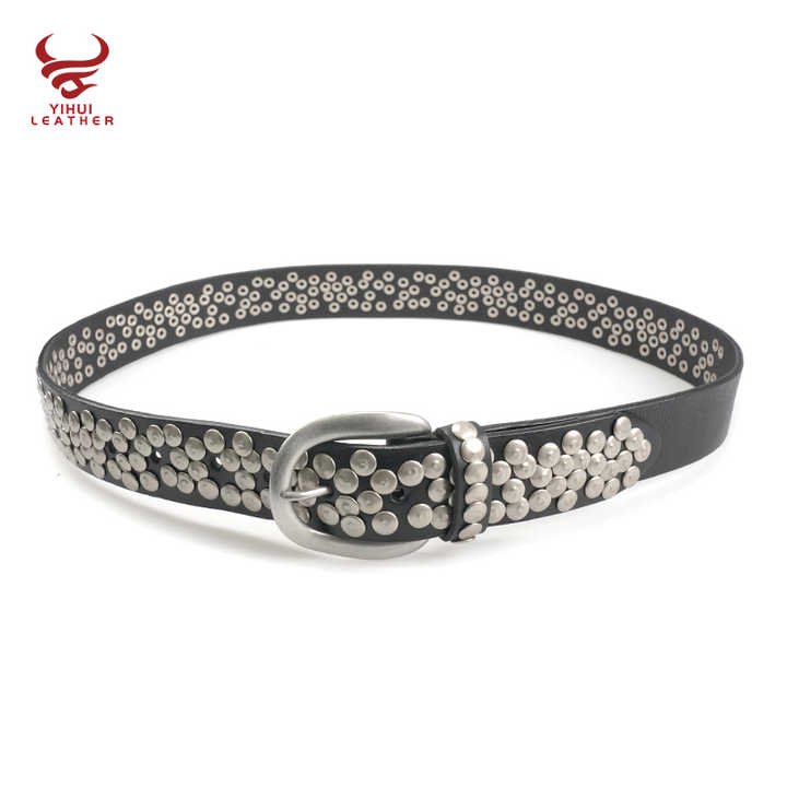 Wholesale Metal Mushroom Studded Leather Belt Genuine Leather Belt Luxury Black Punk Rock Cowhide Leather Belt for Man Women - 图片 4
