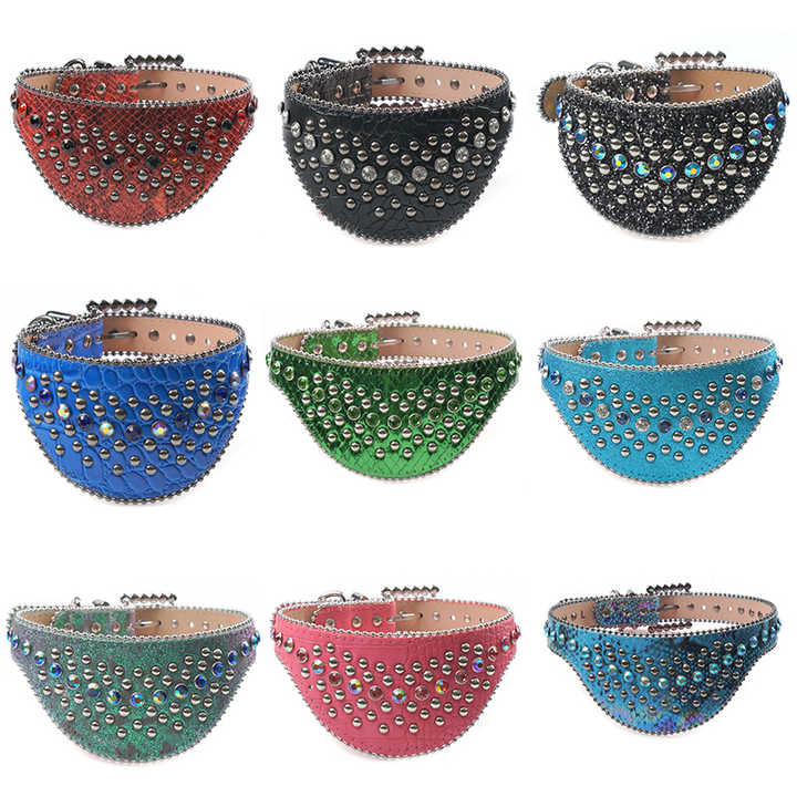 Designer Hot Sale Leather Rhinestone Pet Collar Jewelry Necklace Bling Bling Puppy Accessories PU Leather Pets Chocker - 图片 2