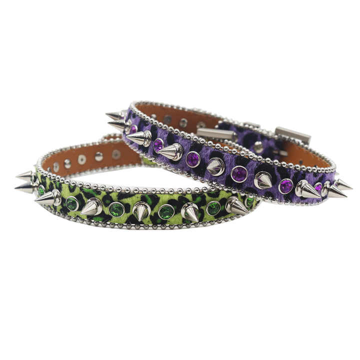 Designer Adjustable Sparkly Crystal Rivet Pet Belt Sparkly Crystal Leather Piked Puppy Collar Studded Rhinestone Dog Collar - 图片 2