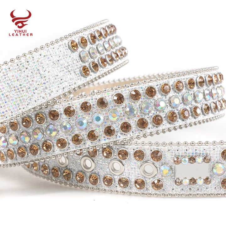 Factory Wholesale New Original Style Western Shinning Studded Rhinestone Belt Cowboy Bling Bling White BB Simon Belt - 图片 4