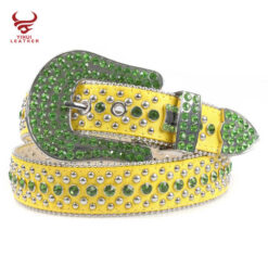 Factory New Original Style Western Cowboy Yellow Crocodile PU Green Shinning Rhinestone BB Simon Belt