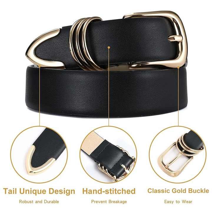 Fashion Ladies Belts for Pants Dresses Faux Leather Pin Buckle PU Belt 3 D Rings Buckle PU Leather Belt for Women Jeans Dress - 图片 2