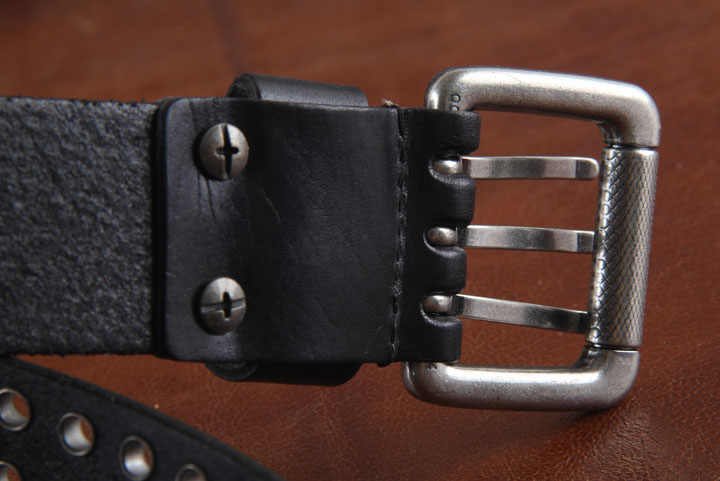 New Product Retro Style Studded Cowboy Men Belt Alloy Pin Buckle Boys Pants Straps Black Genuine Leather Belt for Men - 图片 6