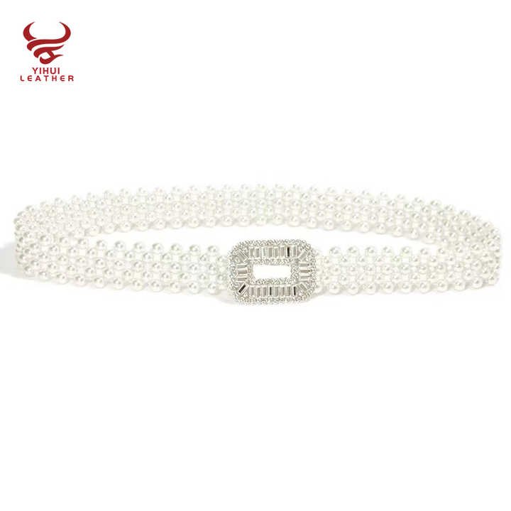 Fashion Women Pearl Waist Belts Elastic Strength Crystal Pearl Belts Women Elastic White Pearl Chain Belt for Girls Dress - 图片 5
