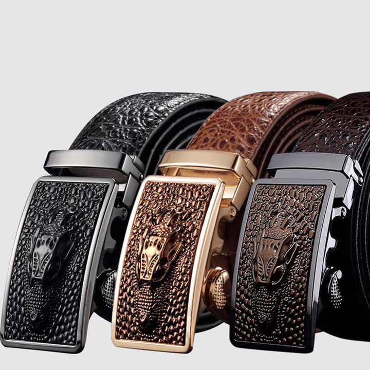 Automatic Diamond Buckle Belt Men's Casual Alligator Split Leather Belt Print Buckle Cowhide Crocodile Leather Belts Men - 图片 2