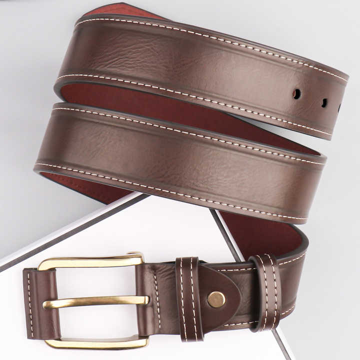 Classic Designs Heavy Stitch Faux Leather Belt for Work Business Pin Buckle Workwear Double Row Stitch PU Leather Belt for Men - 图片 4