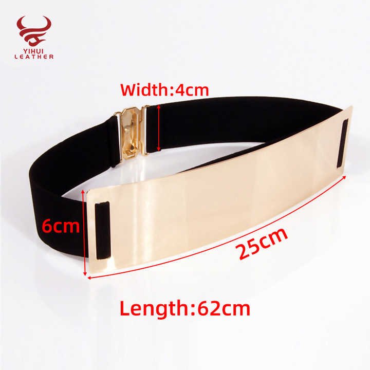 Hot Sale Designer Golden Elastic Strength Skinny Body Waist Belts for Woman Gold Brand Metal Mirror Elastic Ladies Dress Belt - 图片 3