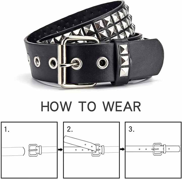 Wholesale Metal Punk Rock Rivet Belt With Bright Pyramid PU Leather Threads Studded Black Goth Belt Strap for Women Men - 图片 6