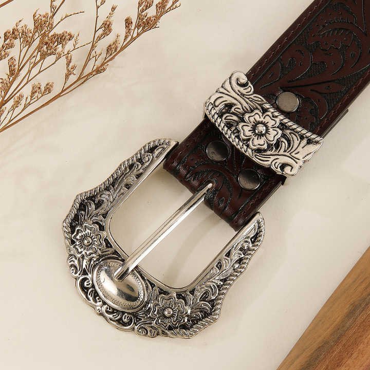 Designer Retro Studded Girl Lady Waist Belt Fashion Flowers Belts With 3 Pics Buckle Punk Y2K Embossed Pattern Women Belts - 图片 5
