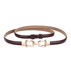 New Product Skinny Long Faux Leather Lady Belt Thin Leather Waist Belts With Golden Buckle for Women