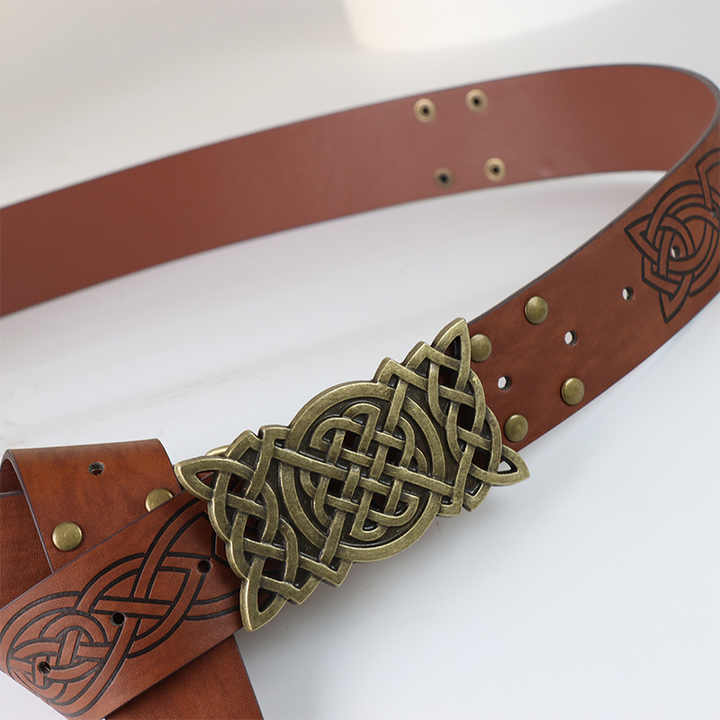 Studded Renaissance Knight Belt Embossed PU Leather O Ring Belt Viking Costume LARP Accessories Medieval Viking Belt for Men - 图片 4