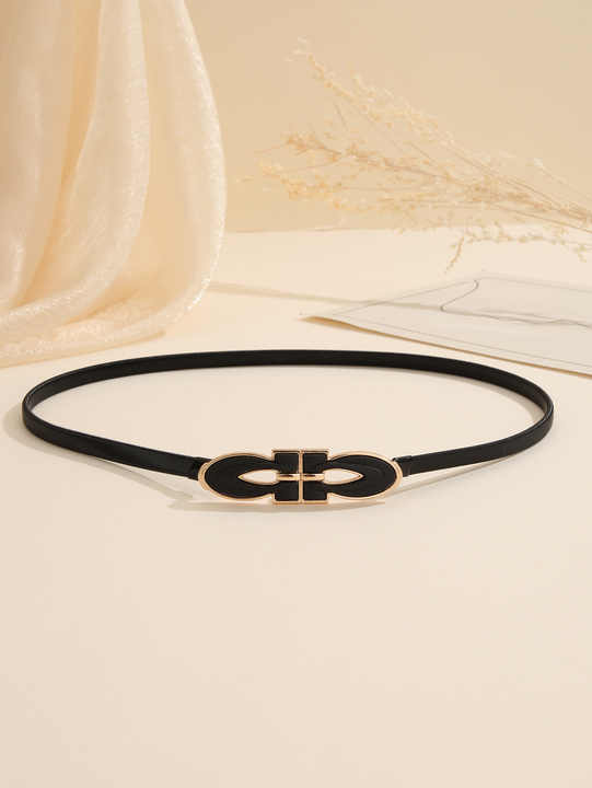 Wholesale Cheap Black Spring Thin Belts Women Dress Skinny Elastic Strength Belts Metal Black Bow Chain Belt Girls - 图片 4