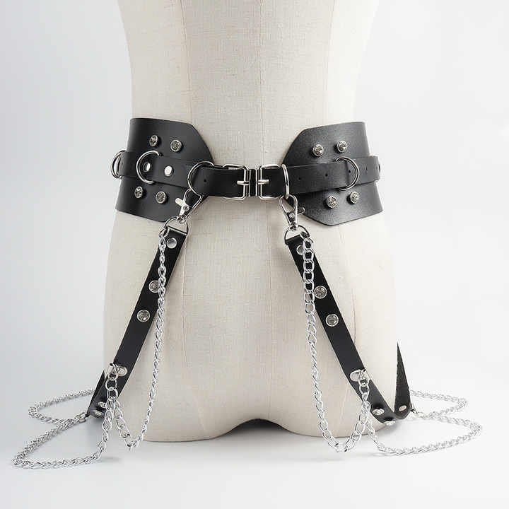 Elastic Rave Cosplay Halloween Body Chain Accessory Punk PU Chain BeltFashion Strap Black Leather Gothic Waist Belts for Girls - 图片 2