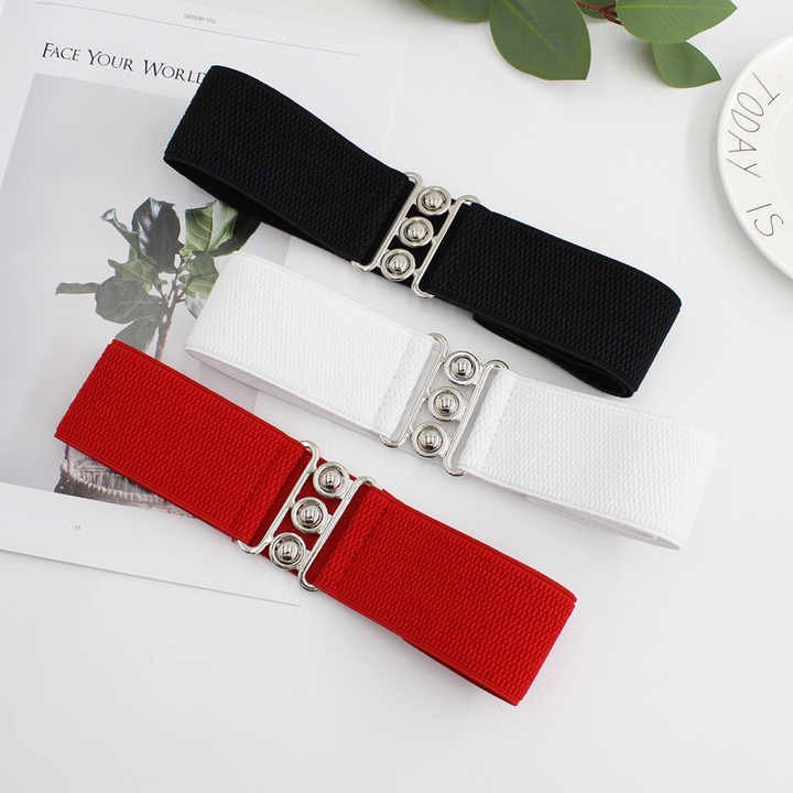Manufacturer Elastic Strength Cinch Belt for Lady Halloween Retro Vintage Vertical Clasp Buckle Elastic Waistband Belt Women - 图片 2