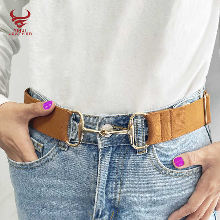 Custom Casual Belts Shinny 2 Inch Bit Clasp Buckle Cheap Horse Rider Elastic Horseback Riding Belts Belt for Women