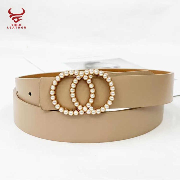 Fashion New Style Faux Leather Double O-Ring Buckle Belt for Women PU Leather Pearl Waist Belts for Lady Dress - 图片 4