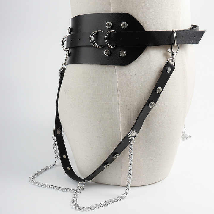 Elastic Rave Cosplay Halloween Body Chain Accessory Punk PU Chain BeltFashion Strap Black Leather Gothic Waist Belts for Girls - 图片 6