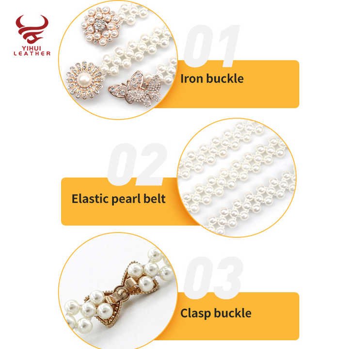 2021 New Arrivals Women Girls Crystals Elastic Ladies Beaded Pearl Chain Belt - 图片 3