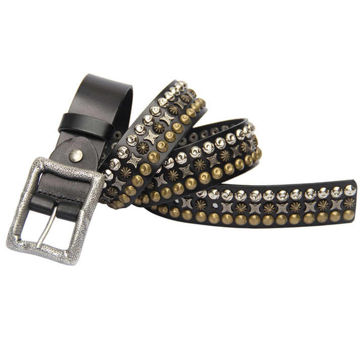 Custom High Quality Genuine Leather Punk Goth Men Waist Belt Wholesale Designer New Fashion Studded Metal Conical Belt for Adult - 图片 4