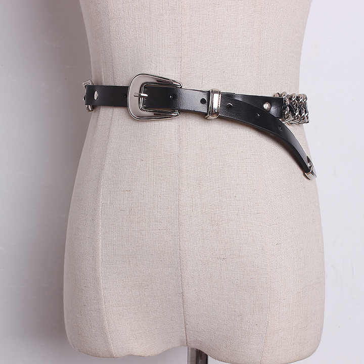 Halloween Black Genuine Leather Body Belt New Leather Waist Belt Designer Punk Rock Gothic Layered Metal Chain Belt for Women - 图片 6