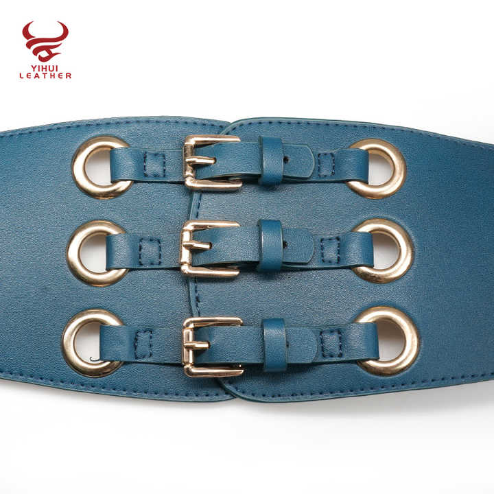 2022 New Design Women 3-metal Buckles Stretch Elastic Waist Wide Belt Woman Cinturones - 图片 2