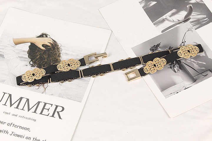 2023 New Style Luxury Elastic Leather Thin Belt Designer High Quality Skinny Floral Thin Leather Chain Belt for Women - 图片 3
