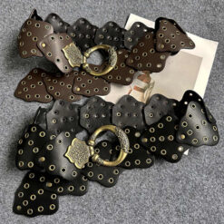 Metal Buckle Western Cowboy Hollow Disc Belt Vintage Soft PU Leather Waist Belt Wide Boho Disc Concho Leather Y2K Belt for Women