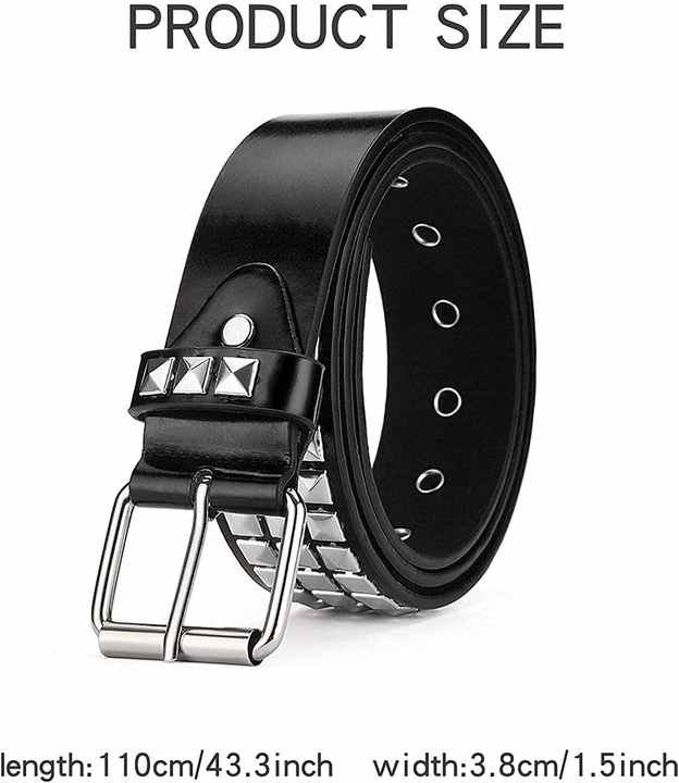 Wholesale Metal Punk Rock Rivet Belt With Bright Pyramid PU Leather Threads Studded Black Goth Belt Strap for Women Men - 图片 4