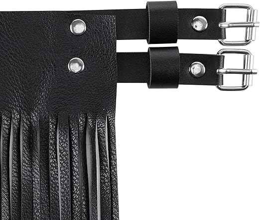 New Trendy Black Faux Leather Punk Rocker Dance Waist Dress Belt Vintage Black PU Leather Tassel Fringe Skirt Belt for Girls - 图片 3