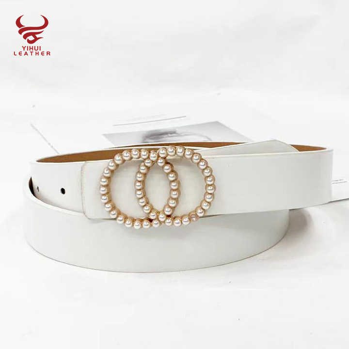 Fashion New Style Faux Leather Double O-Ring Buckle Belt for Women PU Leather Pearl Waist Belts for Lady Dress - 图片 6
