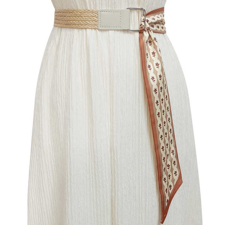 Wholesale Summer French Style Elegant Waist Belt for Lady Dress New Fashion Silk Splicing Braided Leather Belt for Young Girls - 图片 5
