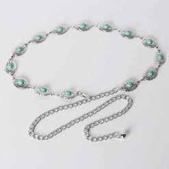 New Arrivals Fashion Accessories Golden Women Body Chain Belts Oval Turquoise Stone Lady Narrow Metal Retro Chain Belt