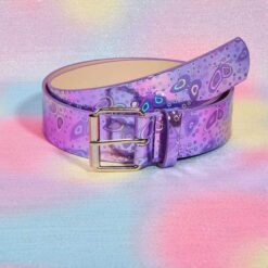 New Lady Dress Rock Style Iridescent Party Belt Goth Punk PU Straps Shiny Laser Leather Purple Butterfly Waist Belt for Girls