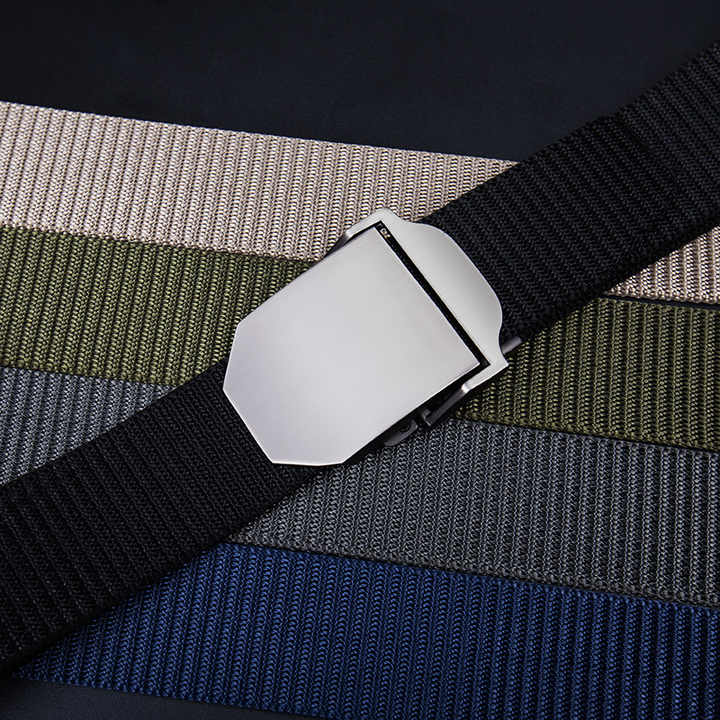 Glossy Laser LOGO Canvas Thickened Nylon Belt Boys Automatic Belt Buckle Casual Webbing Pants Belt for Man - 图片 2
