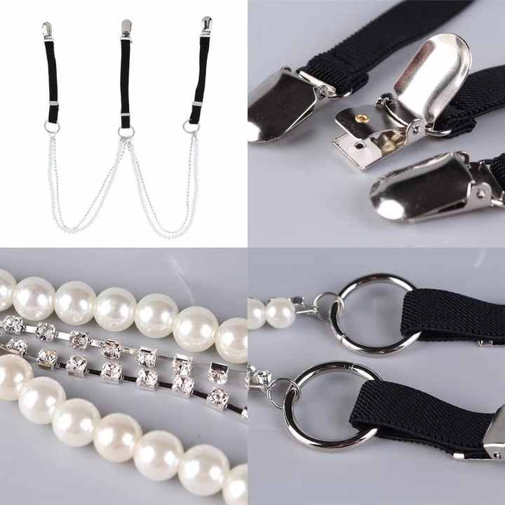 New Fashion Elastic Strength Suspender Belts Designer Blingbling Rhinestone Pearl Faux Leather Suspender Belts for Women Girls - 图片 4