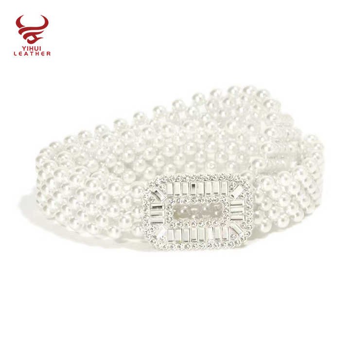 Fashion Women Pearl Waist Belts Elastic Strength Crystal Pearl Belts Women Elastic White Pearl Chain Belt for Girls Dress - 图片 2