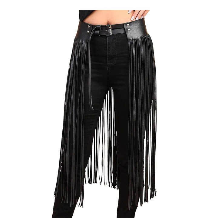 New Trendy Black Faux Leather Punk Rocker Dance Waist Dress Belt Vintage Black PU Leather Tassel Fringe Skirt Belt for Girls