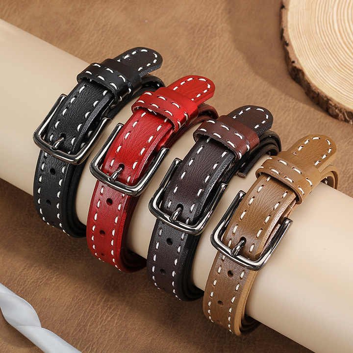 Custom High Quality Pin Buck Full Grain Leather Pants Belt Designer 2025 New Fashion Retro Stitching Leather Belt for Women