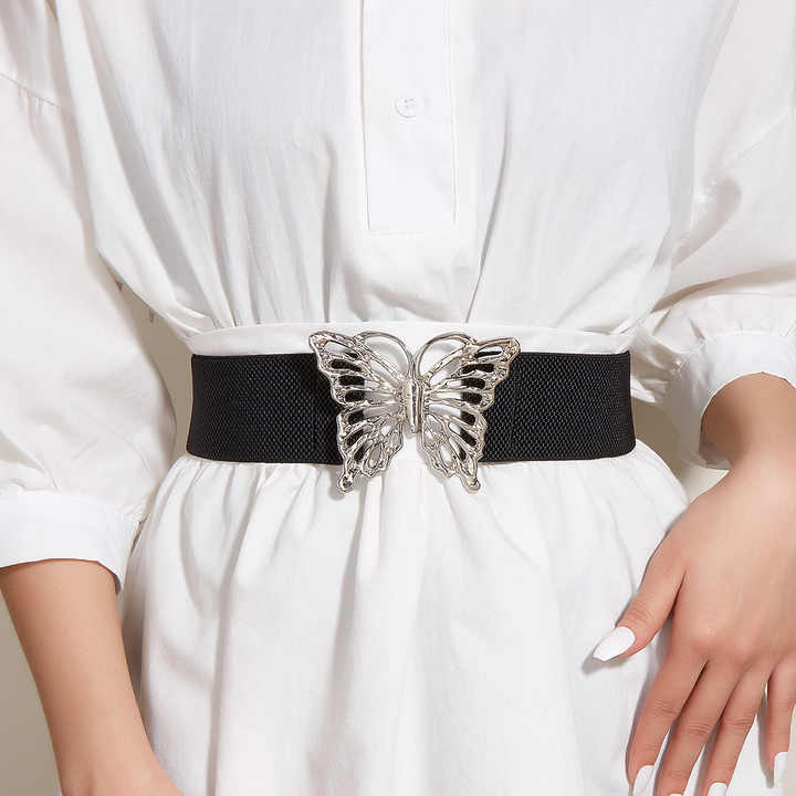 New Metal Butterfly Buckle Waist Belts Retro Clasp Cinch Buckle Elastic Stretch Waistband Belt for Jeans Dress - 图片 3
