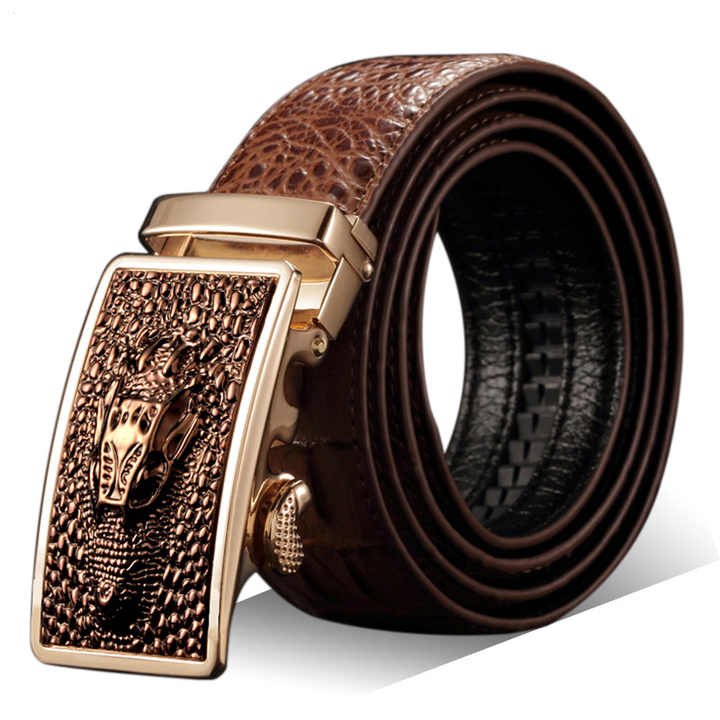 Automatic Diamond Buckle Belt Men's Casual Alligator Split Leather Belt Print Buckle Cowhide Crocodile Leather Belts Men