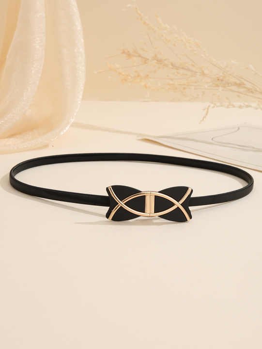 Wholesale Cheap Black Spring Thin Belts Women Dress Skinny Elastic Strength Belts Metal Black Bow Chain Belt Girls - 图片 3