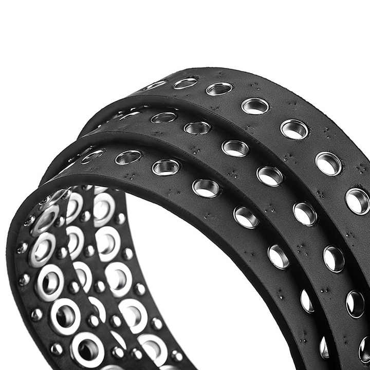 PU Leather Women Punk Rock Studded Belt for Jeans Dresses Hip Hop Style Faux Leather Grommet Waist Belt With Metal Chains - 图片 6