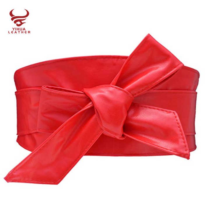 Women Soft PU Leather Self Tie Knot Belts Fancy Dresses Large Size Wide Cinch Belts No Buckle Gold Leather OBI Belt for Lady - 图片 4