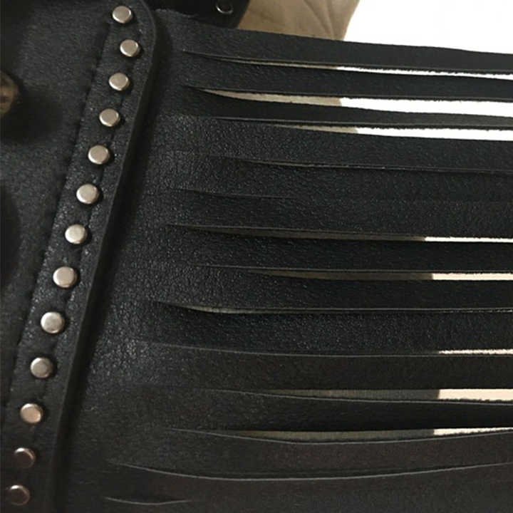 New Trendy Black Faux Leather Punk Rocker Dance Waist Dress Belt Vintage Black PU Leather Tassel Fringe Skirt Belt for Girls - 图片 6
