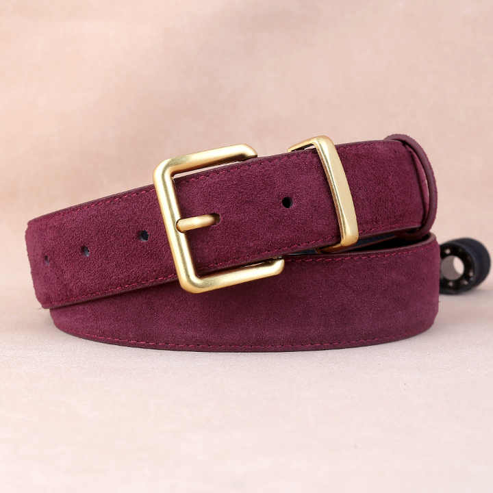 New Fashion Spring Wine Red Color Leather Belts With Square Ratchet Buckle Genuine Suede Leather Belts for Women Jeans Dress