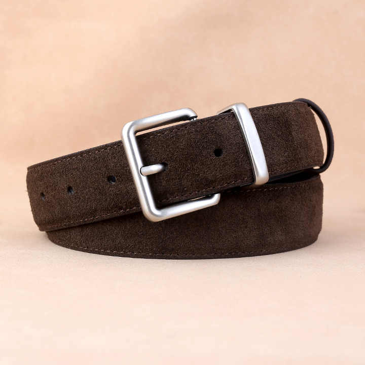 New Fashion Spring Wine Red Color Leather Belts With Square Ratchet Buckle Genuine Suede Leather Belts for Women Jeans Dress - 图片 4