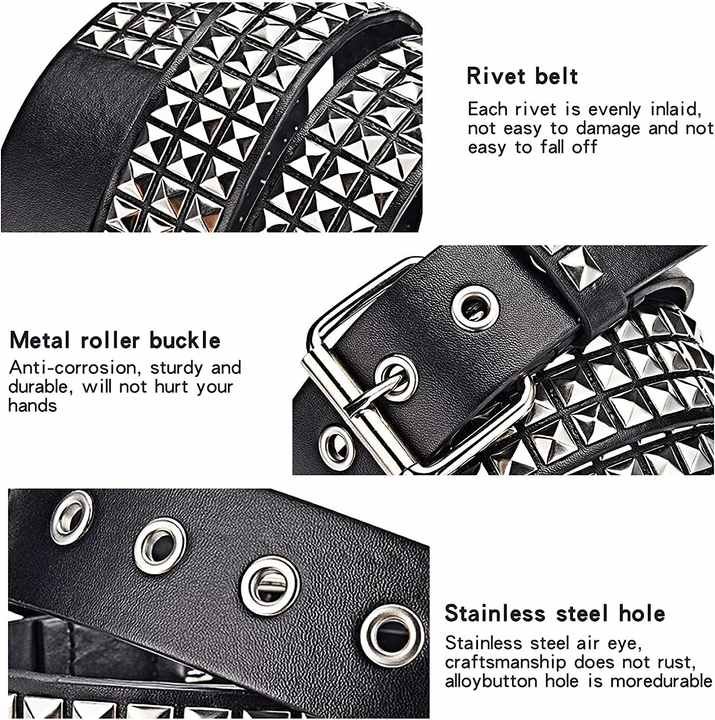 Wholesale Metal Punk Rock Rivet Belt With Bright Pyramid PU Leather Threads Studded Black Goth Belt Strap for Women Men - 图片 5