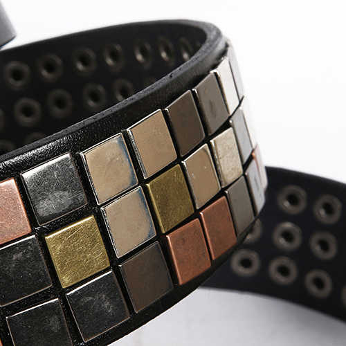 Designer Gothic Punk Rock Belt Studded Row Pyramid Square Roller Buckle Grommet Belt Genuine Leather Belt for Young Men Jeans - 图片 5